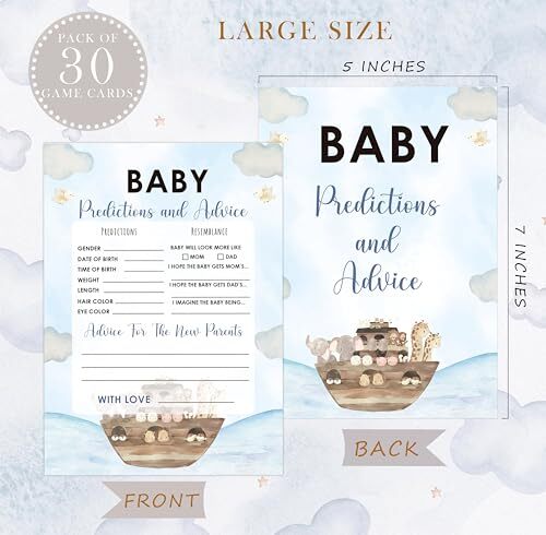 Noah's Ark Baby Predictions and Advice Cards, Baby Shower Game, Pack of 30 Ga... - Picture 2 of 5