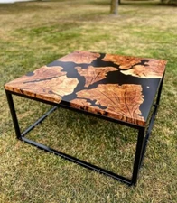 Black Epoxy Resin River Table – Rectangular Custom Top – Handcrafted Art