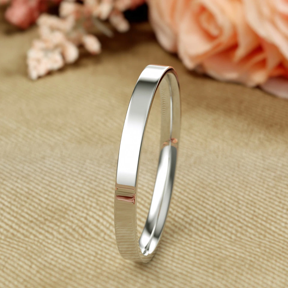14K White Gold 2mm 3mm 4mm 5mm Comfort Fit Men Women Flat Wedding Band Ring - Image 3 of 4