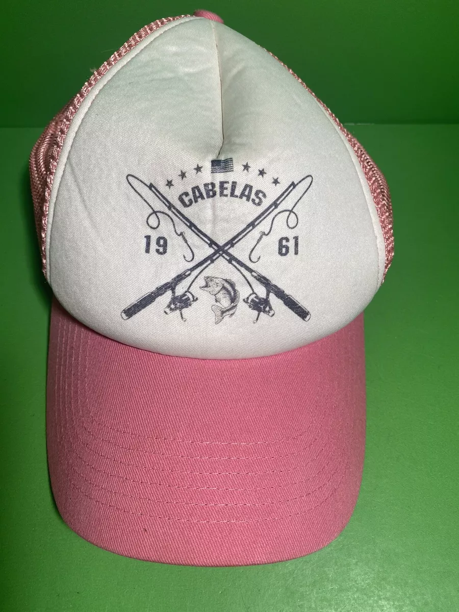 Cabela's Huntimg Fishing Hat Cap Pink Fishing Pole Emblem Womens Snap Back