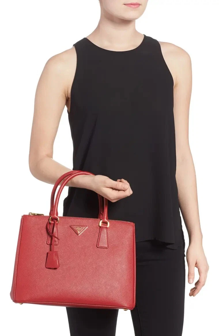Authentic Prada Medium Galleria Saffiano Leather Tote, Fuoco Color
