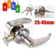 Entry Door Lever Lock Set Privacy Keyed Knob Lockset Handle+3 Keys Satin Nicke ~
