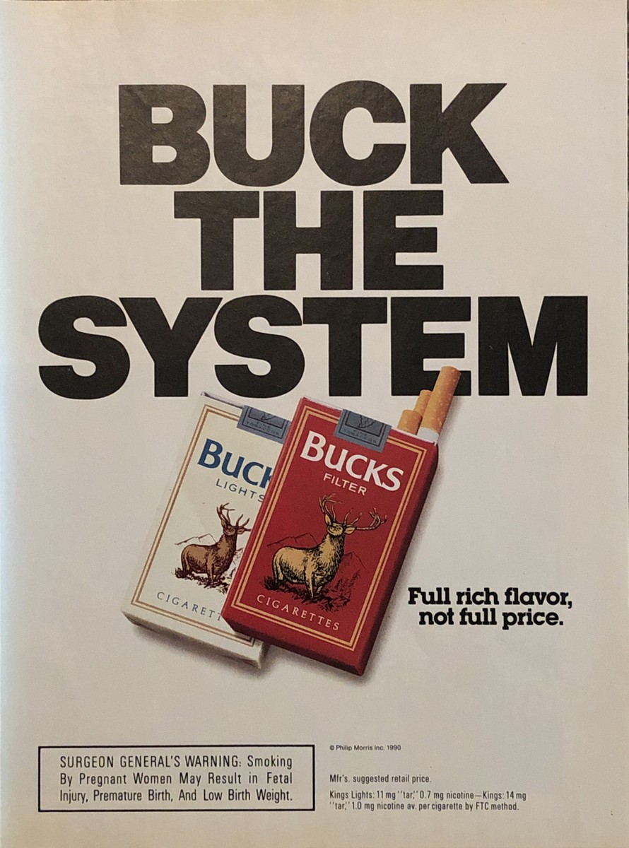 1990 Bucks Cigarettes PRINT AD Full Rich Flavor Cheap