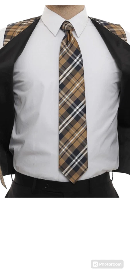 Chaleco de vestir con diseño a cuadros para hombre corbata azul marino marrón blanco talla XL Foto 2 de 3