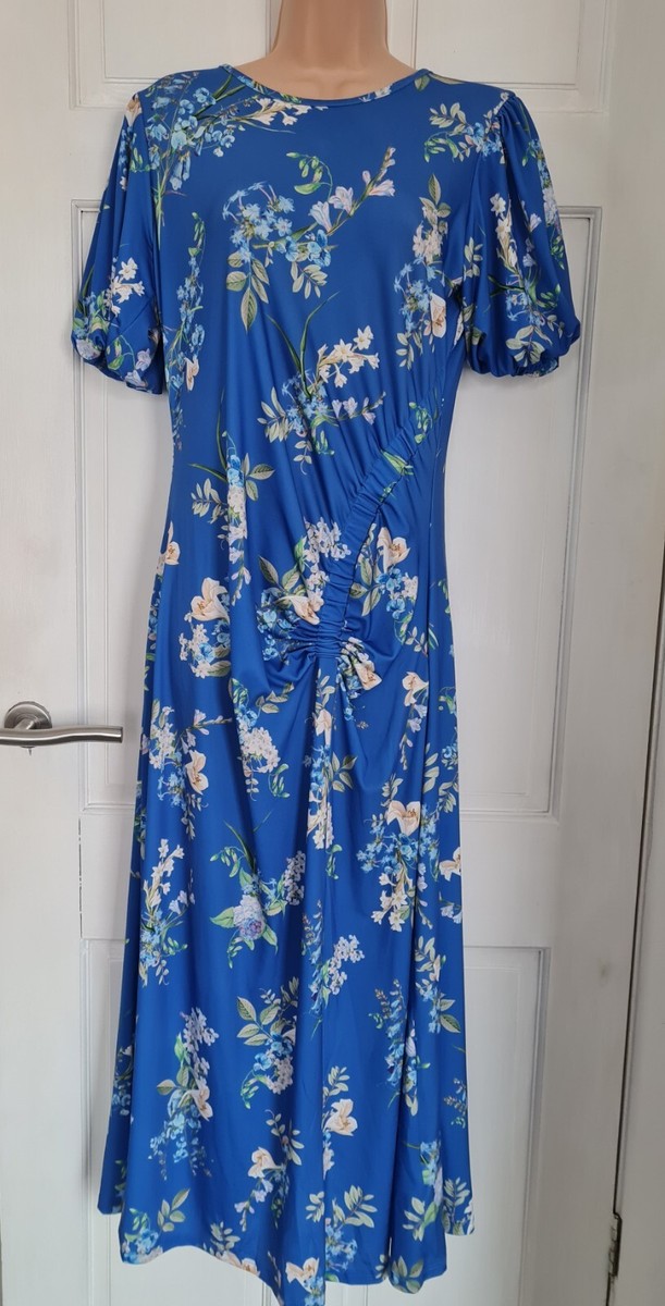 Lipsy Blue Puff Sleeve Midi Dress Size 12 Wedding Party