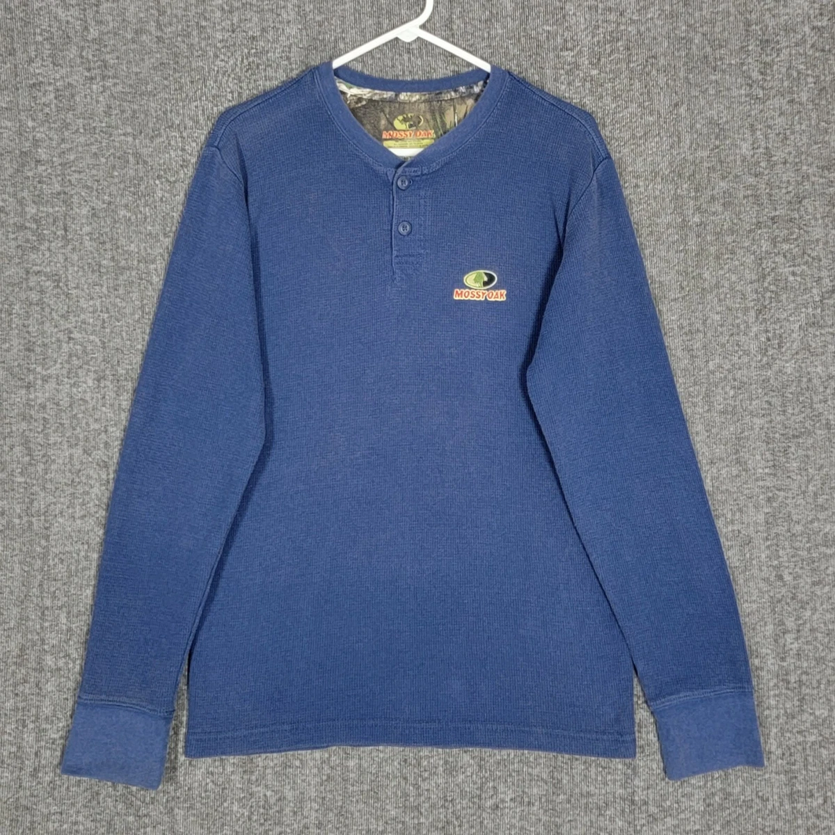 Mossy Oak Shirt Mens Small 34 36 Blue Long Sleeve Waffle Thermal