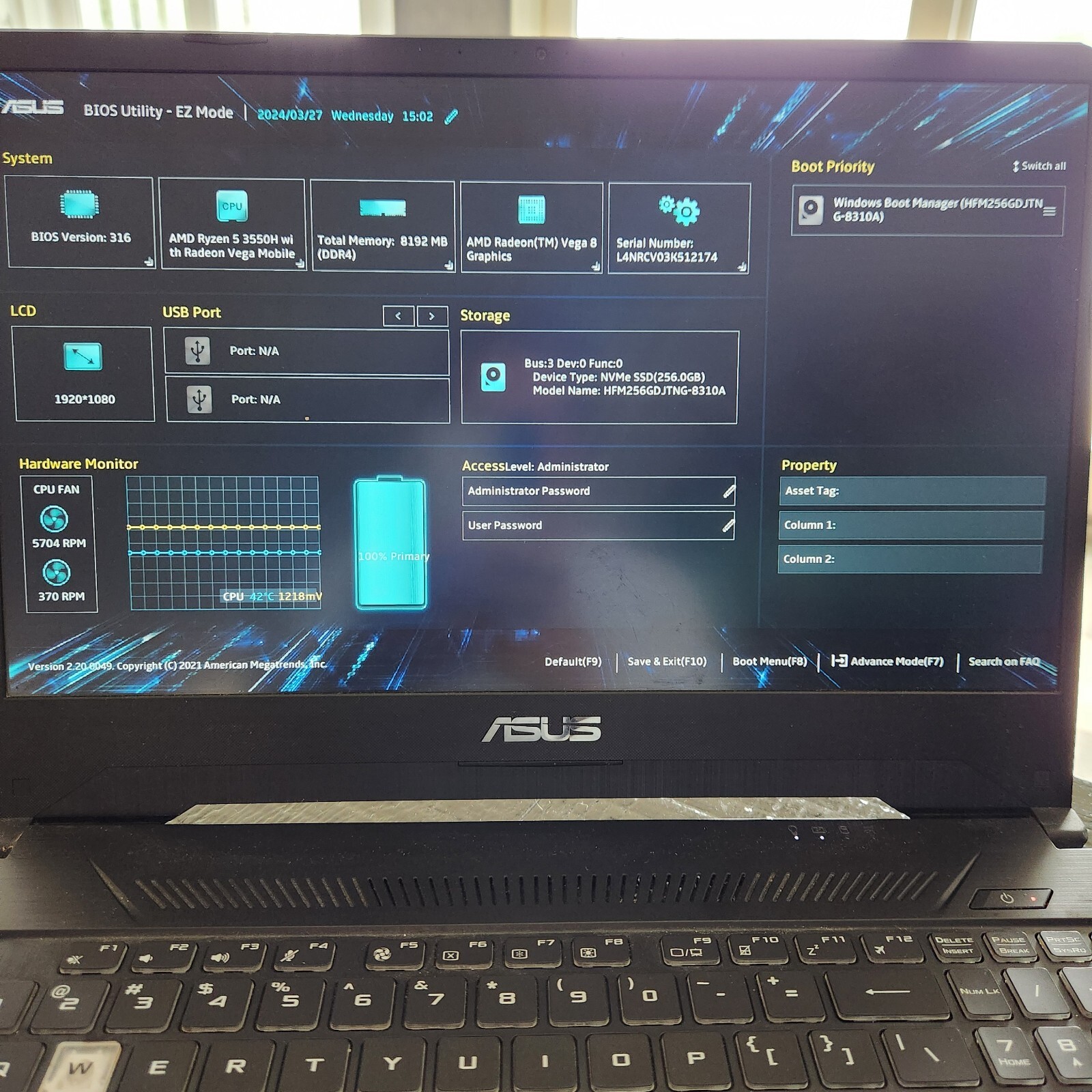 Asus TUF FX505DT-AH51 15.6" (2.1GHz Ryzen 5 3550H 8GB 256GB) Gaming ...