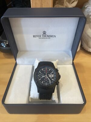 0193) Revue Thommen 16071.6 Airspeed Xlarge Black Rubber Chronograph Men s Watch