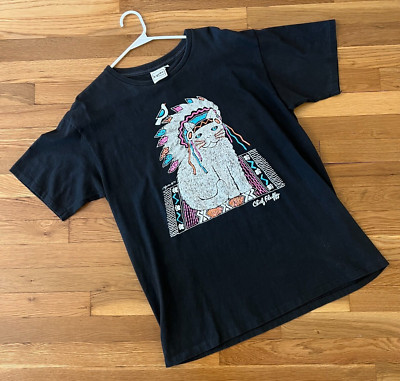 Vintage 90s Cat Chief Fluffy Glitter Print Lynee Apparel T-Shirt   Unisex Large