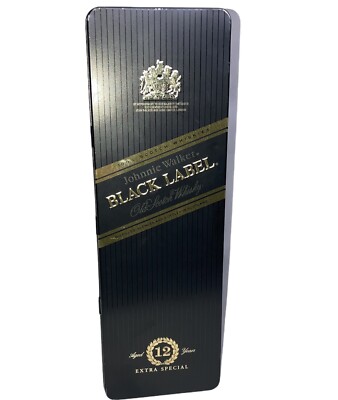 Johnnie Walker BLACK Label EMPTY Collectors Scotch Whiskey Bar Tin metal Box 12''