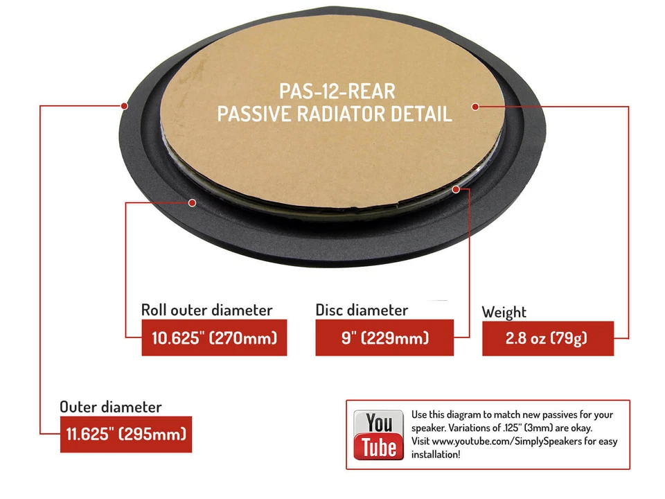 Динамики ESS AMT1 A, B, C, D 12 дюймов пассивный радиатор сменный ремонтный комплект # PASK-12 - Изображение 3 из 4