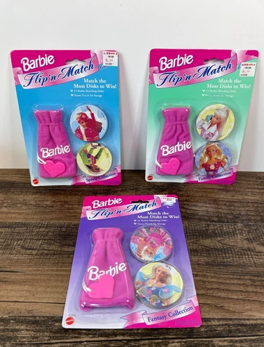 Barbie Flip N Match Game Complete Set of 3 Family Fantasy Sports Matching Discs