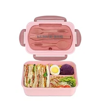 Adult Bento Box Lunch Food Container W 3 Compartments & Utensils BPA Free PINK