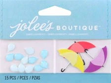 Jolee’s Boutique/ EK Success Umbrella And Raindrop Scrapbook Embellishments NIP
