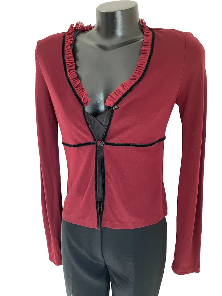 DE COLECCIÓN Betsey JOHNSON CARDIGAN Suéter con BOTONES Granate NEGRO Talla: MEDIANO USADO EN EXCELENTE ESTADO! Foto 2 de 4