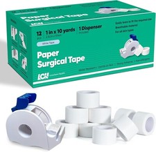 12 Rolls 1" x 10 Yd Soft Paper Medical Tape  1 Dispenser