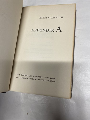 Carruth, Hayden APPENDIX A 1st Edition 1st Printing - Imagen 6 de 12