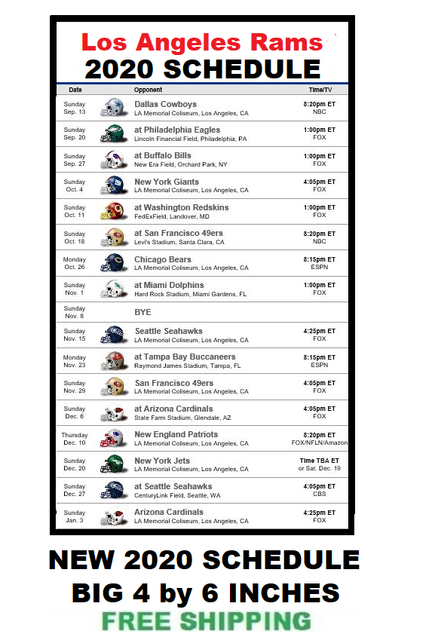 B119 Los Angeles Rams 2020 NFL Regular Season Football Schedule LARGE