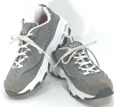 Skechers Womens D'Lites Memory Foam Air Cooled Sneakers Sz 9M Gray Lace Up 