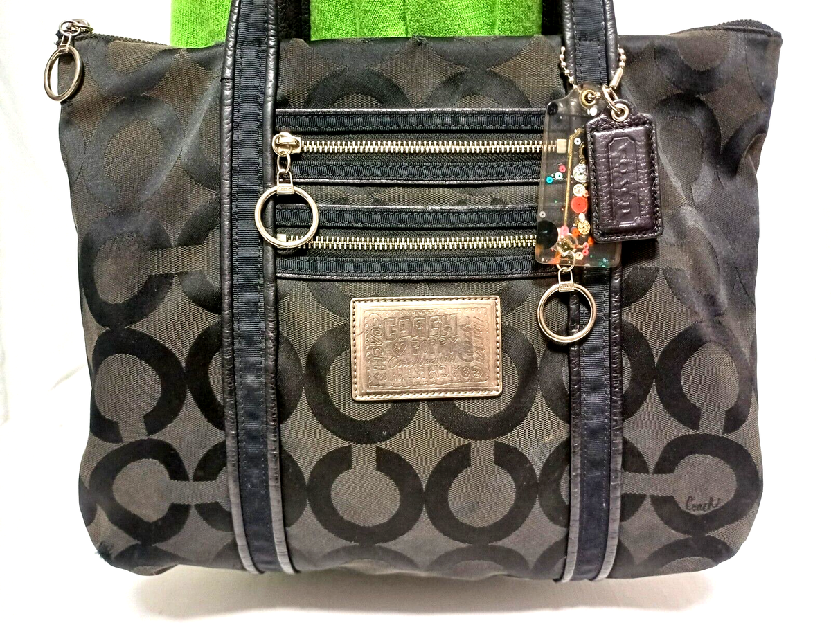 COACH POPPY OP ART GLAM BLACK JACQUARD TOTE SHOULDER HANDBAG 13826