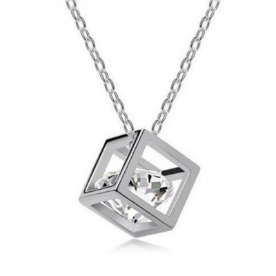 WÜRFEL HALSKETTE DIAMANT ANHÄNGER STAHL VERSTELLBAR SILBER BRILLANT STEIN la