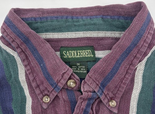 Saddlebred Mens button down shirt. 2X Burgundy & Green- Chevron Style Knit - Picture 6 of 9