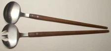 Vintage Stainless-Steel Serving Fork & Spoon wooden handles 12" Japan