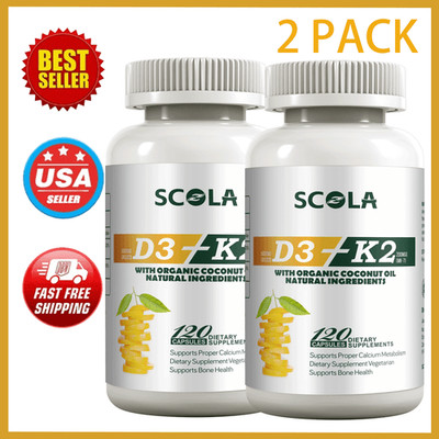 (2 Bottles) Vitamin K2 (MK7) D3 5000 IU Supplement, BioPerine Capsules, Immune