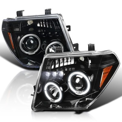 Jet Black LED Halo Projector Headlights for 2005-2008 Nissan Frontier Pair