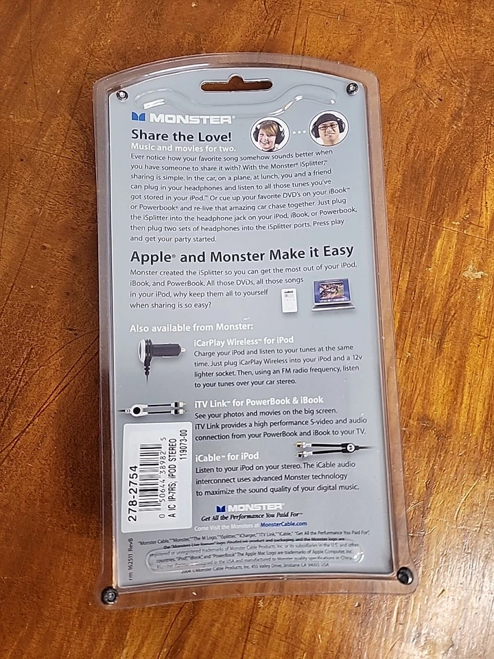 Monster iSplitter Aux Cord MusicShare Audio Splitter NOS New Discontinued 2004 - Image 2 of 4