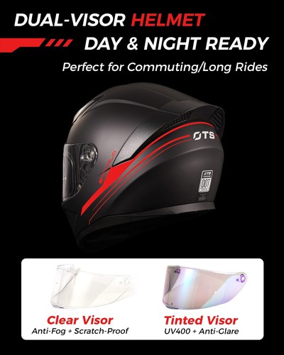 ORTHRUS DOT Full Face Motorcycle Helmet Dual Visor Matte Black Red Street Bike - Bild 2 von 7