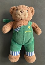 Vintage 1996 Eden Corduroy Brown Teddy Bear Green Overalls Stufffed Plush Toy