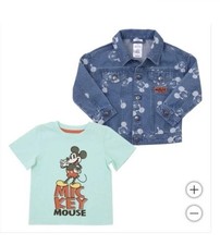 NWT Girl Boy Disney MICKEY MOUSE 2 Piece Denim Jacket Green T Shirt Kid Size 6