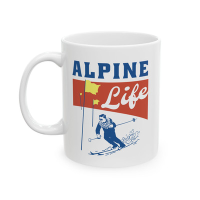 Alpine Life Ski Coffee Mug Retro Winter Sports Ski Lodge Gift Cup