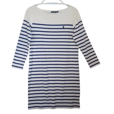 Polo Ralph Lauren Dress Womens Medium Blue White Stripe Long Sleeve Tee Shirt