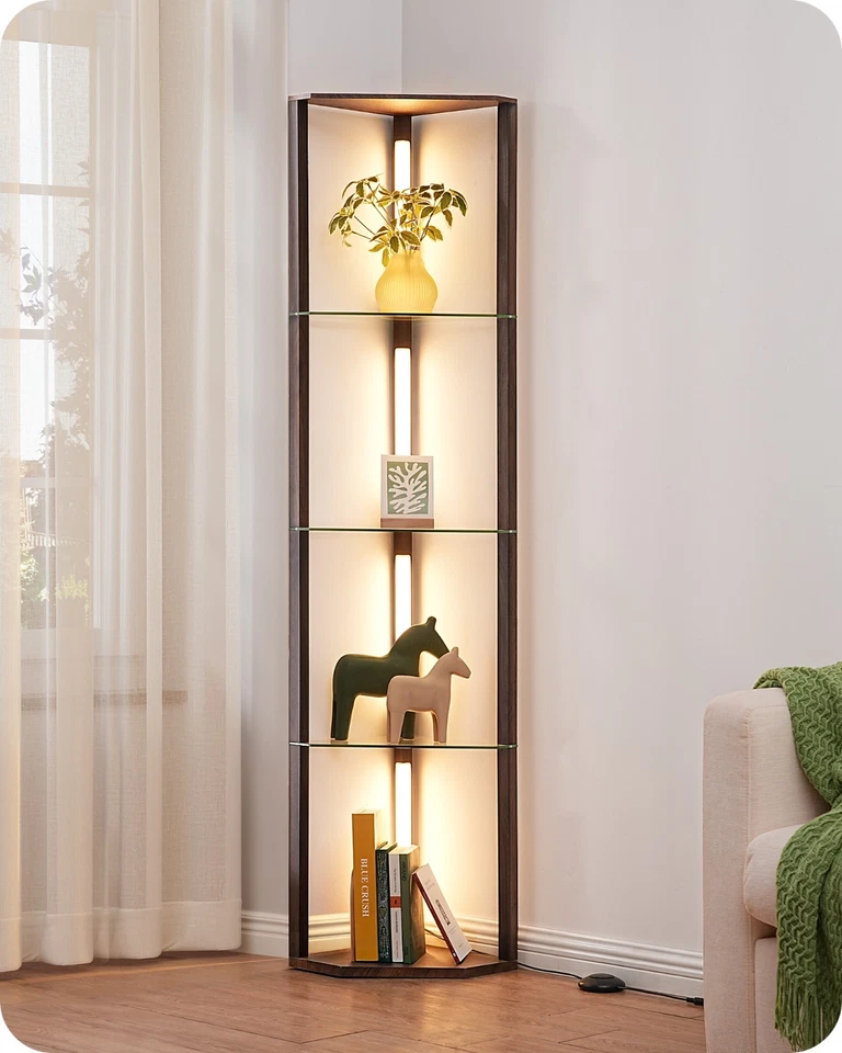 Напольная лампа EDISHINE с полками, 5-уровневый стеклянный дисплей полка пульт дистанционного/ножного управления - Изображение 2 из 4