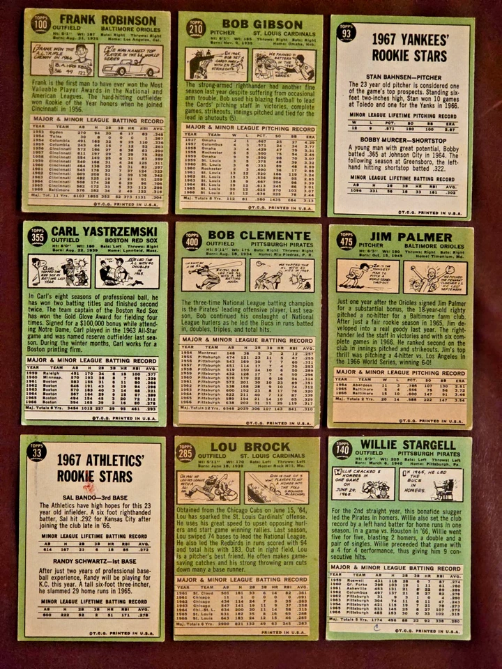 Lote 1967 Topps Salón de la fama (9) Clemente Yaz Gibson Palmer Rob Brock Murcer ¡MÁS! L/M Gr Foto 2 de 2