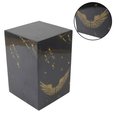 Goldene Engelsflügel schwarze Marmoroptik Urne, menschliche Esche Asche Holz Feuerbestattung Box