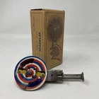 VINTAGE J Chein July 4th Patriotic Tin Mechanical Spinner Sparkler Toy w/ Box