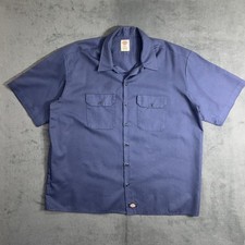 Dickies Shirt Mens 2XL Navy Blue Short Sleeve Button Up Work Uniform 65/35 Blend