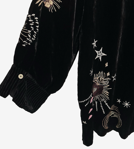 Johnny Was M Victoria Velvet Silk Voyager Tunic Blouse Black Embroidered Artsy - Picture 10 of 13