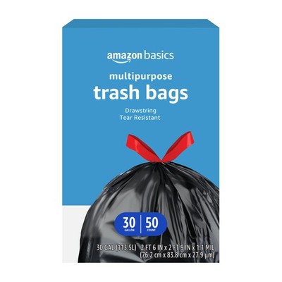 Retailer Basics Multipurpose Drawstring Trash Bags 30 Gallon Capacity Tear