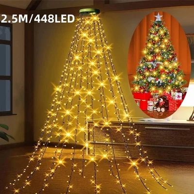 LIUWAZJ 448LEDs Camping Party Waterfall Christmas Xmas Tree Wall Topper String Lights UK