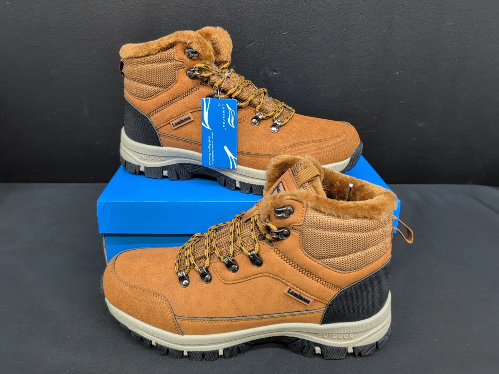 Lamincoa Mens Non Slip Waterproof Hiking Warm Fur Lined Snow Boots US 9.5 Yellow