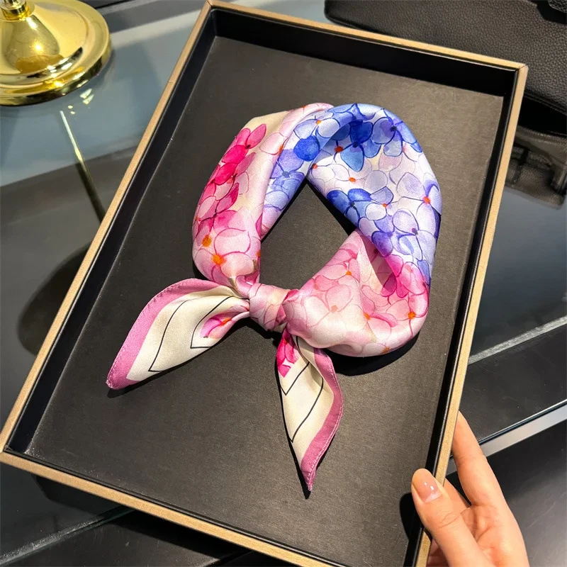 100% Natural Mulberry Silk Scarf Gift Bundle – Pink and Blue Hydrangea Print
