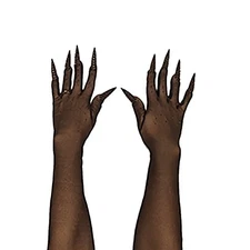 Sequin Black Claw Gloves Long Fake Gothic Nails Cosplay Halloween Party Costume