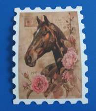 Beautiful Horses With Roses Stamp Sticker 2.58" x 1.78" E 