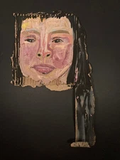 Original Portrait Painting Naive Folk Art Woman Long Hair Wall Art Miz Katie