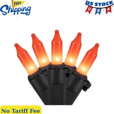 100ct Orange Mini Halloween Light Set 20ft Black Wire Indoor Outdoor