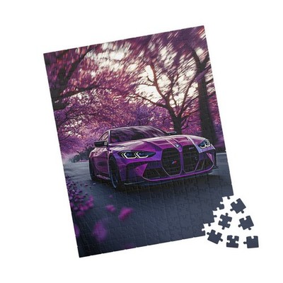 BMW G82 M4 Jigsaw Puzzle Twilight Purple Driving on Tree-Lined Road Perfect Gift